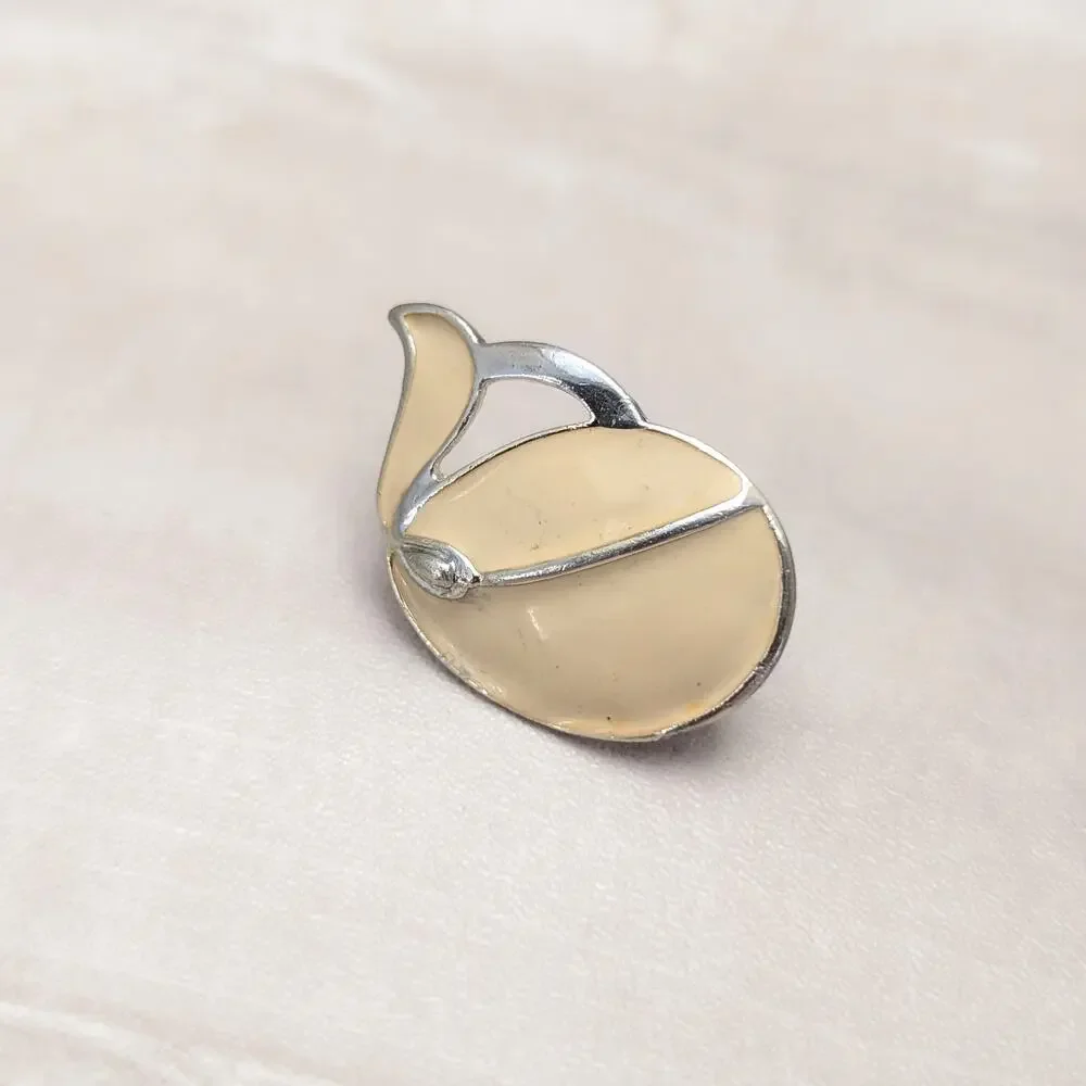 Vintage Clip On Earrings Large Cream Enamel & Silver Tone - Condition Issues